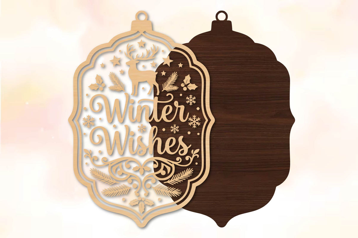 Winter Wishes Reindeer Christmas Ornament Laser Cut SVG