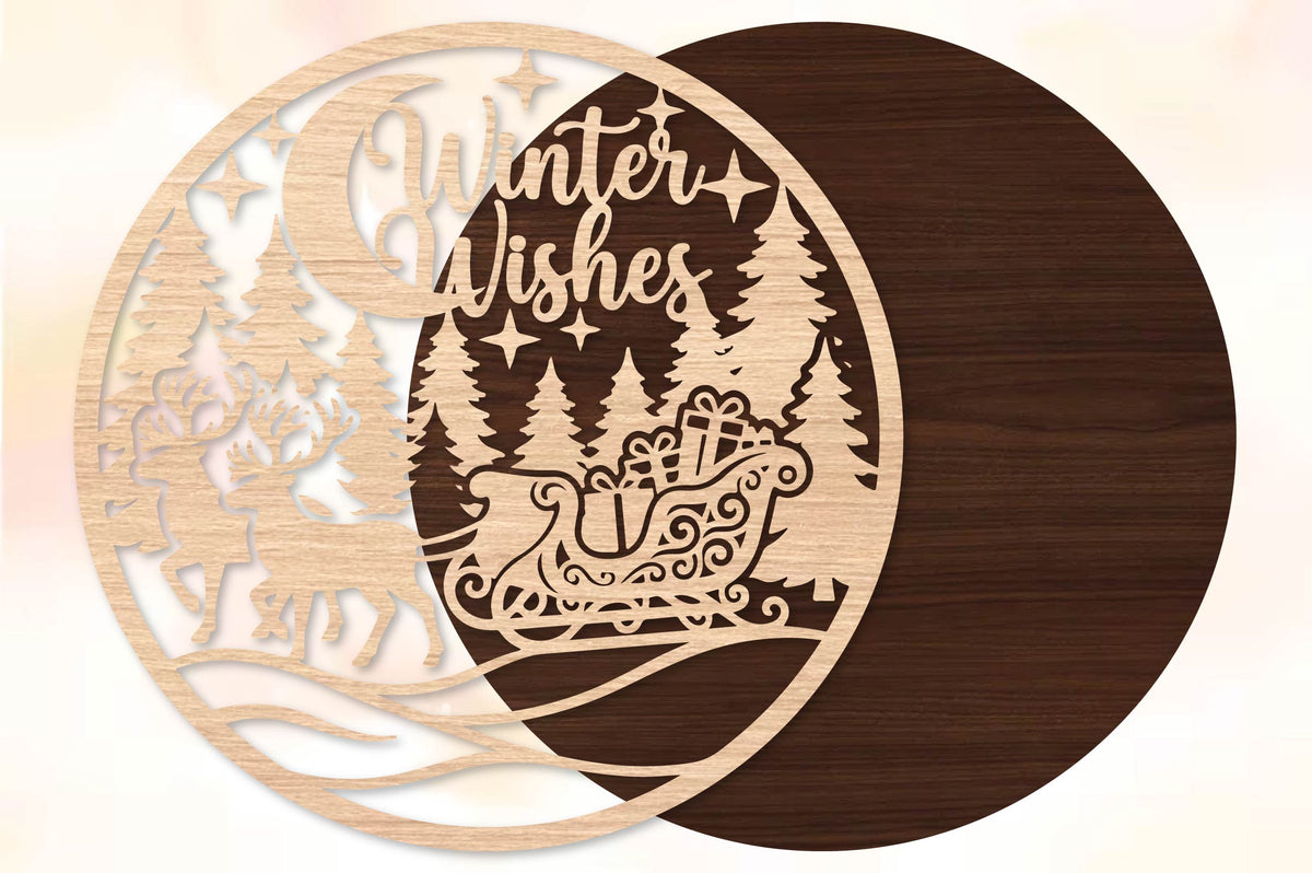 Winter Wishes Reindeer Sleigh Laser Cut SVG