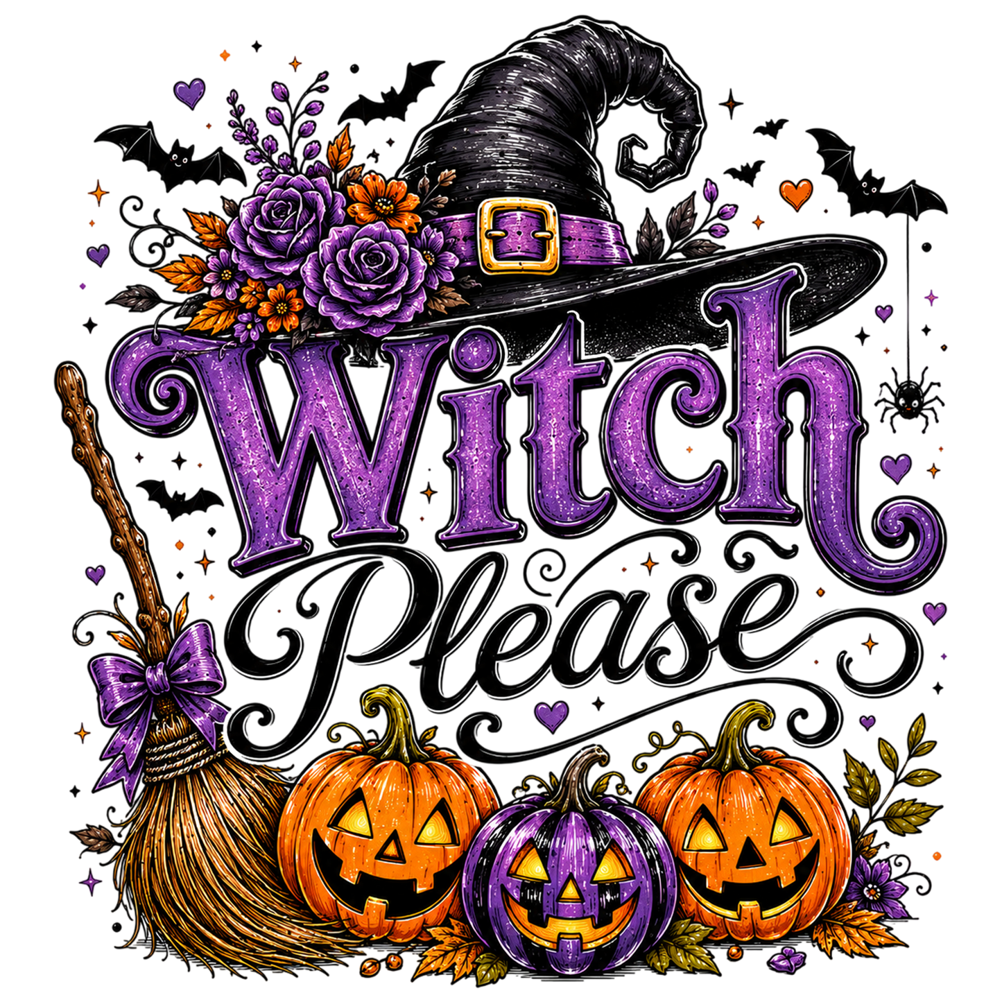 Witch Please Halloween PNG | Cute Witch Pumpkin Spooky Season Sublimation | Halloween Witch Hat Broom Shirt Design