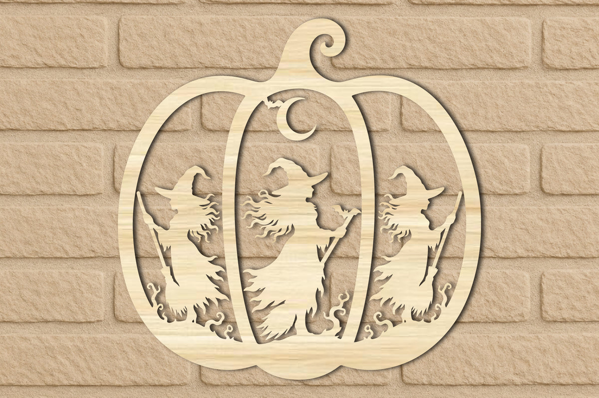 Witch Pumpkin Halloween SVG | Witch Silhouette Laser Cut SVG