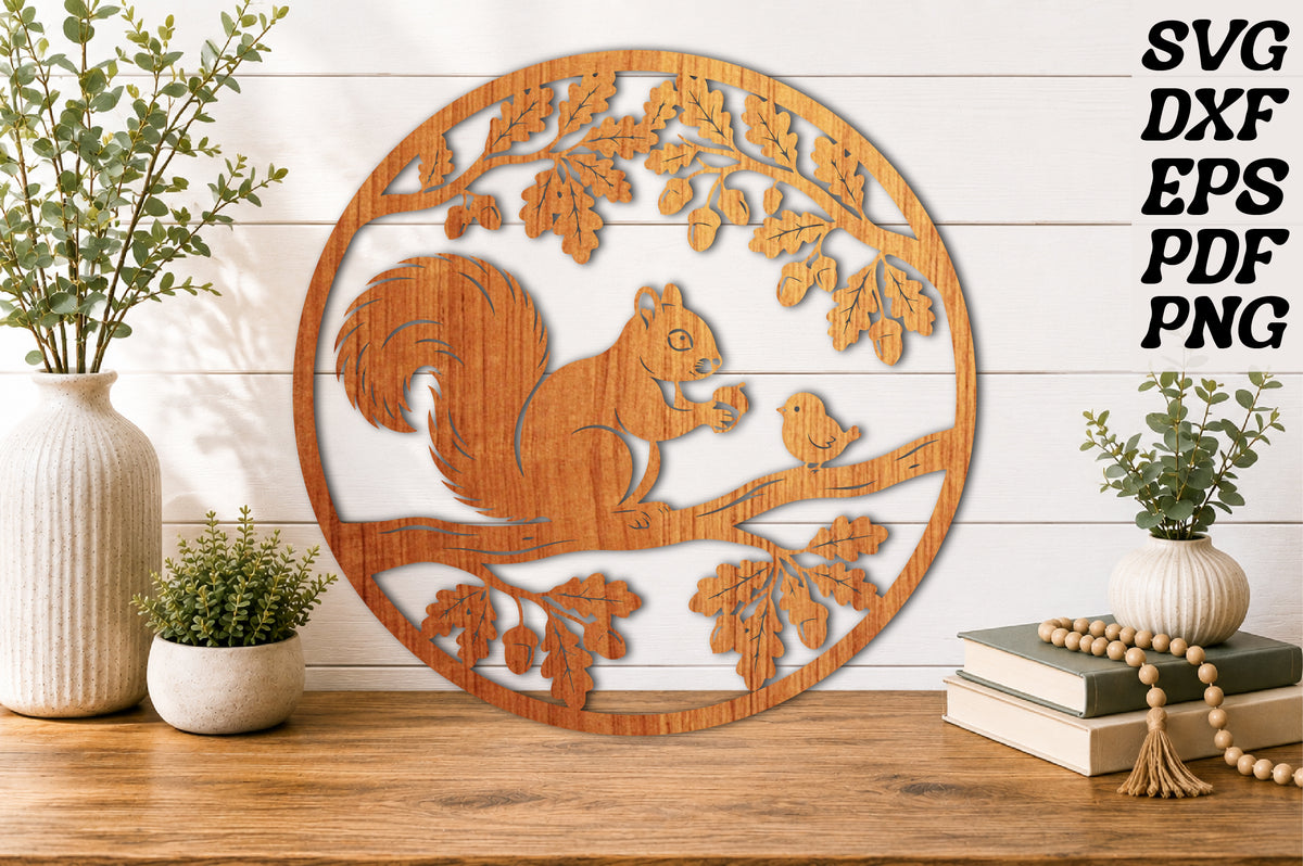 Woodland Squirrel Round Wooden Sign SVG