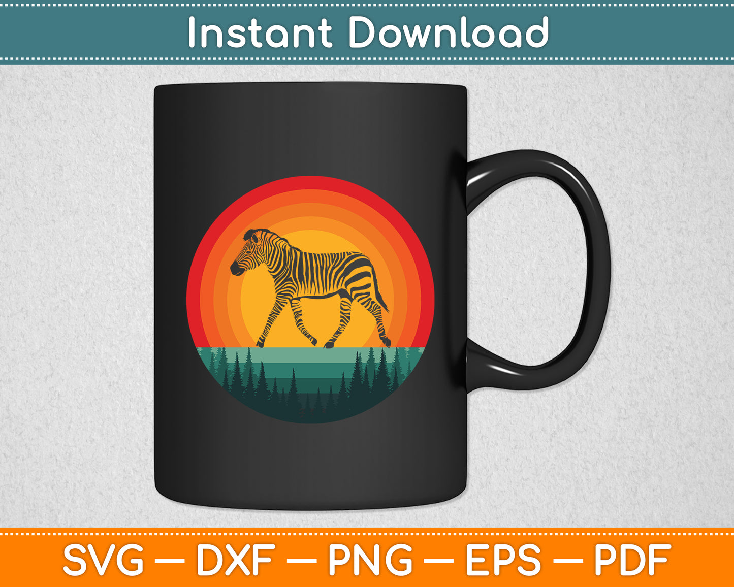 Zebra 60s 70s Sunset Mammal Animal Retro Vintage Svg Png Dxf Digital Cutting File