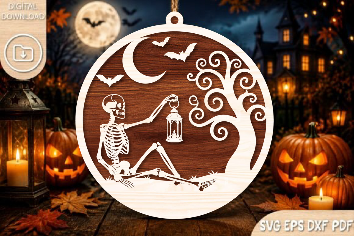 Halloween Skeleton with Lantern SVG