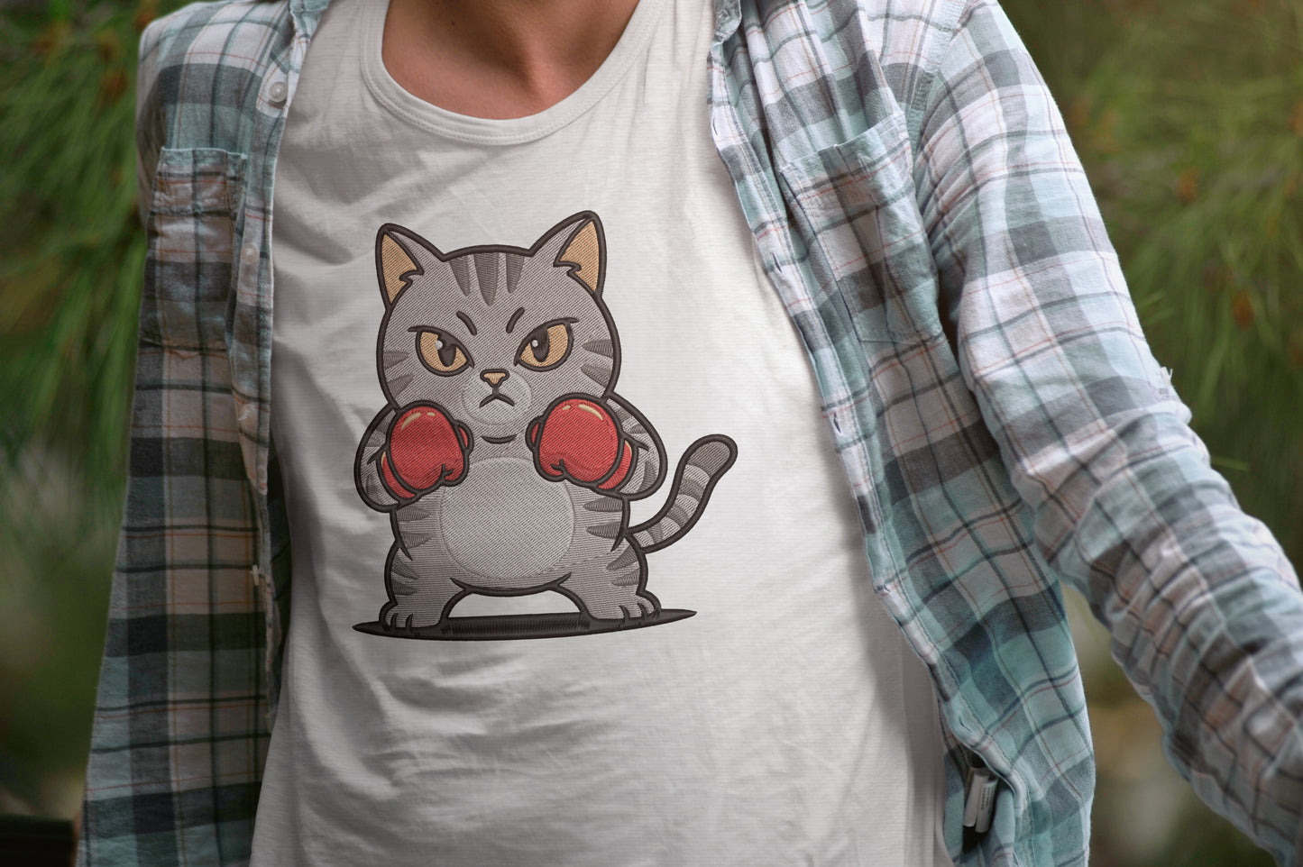 Cute Boxing Cat Embroidery Design, Funny Cat Machine Embroidery Pattern, Adorable Boxer Cat Embroidery Design