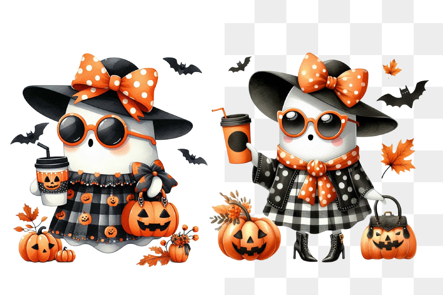 Cute Halloween Witch Mouse PNG Pumpkin Buffalo Plaid Sublimation
