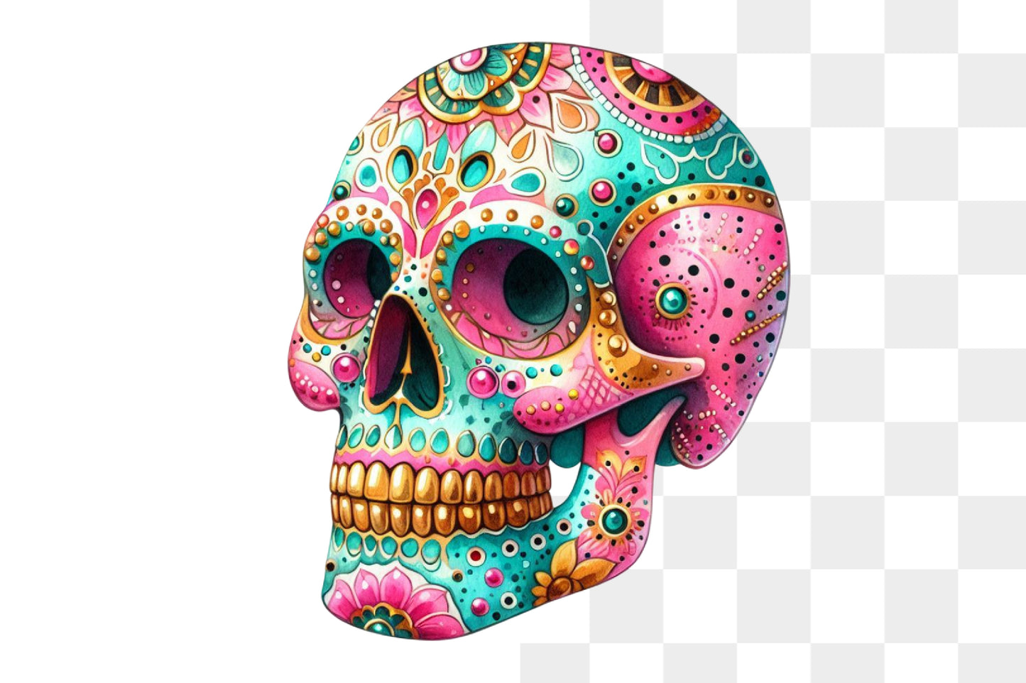 Colorful Sugar Skull PNG Day of the Dead Floral Mexican Skull Sublimation