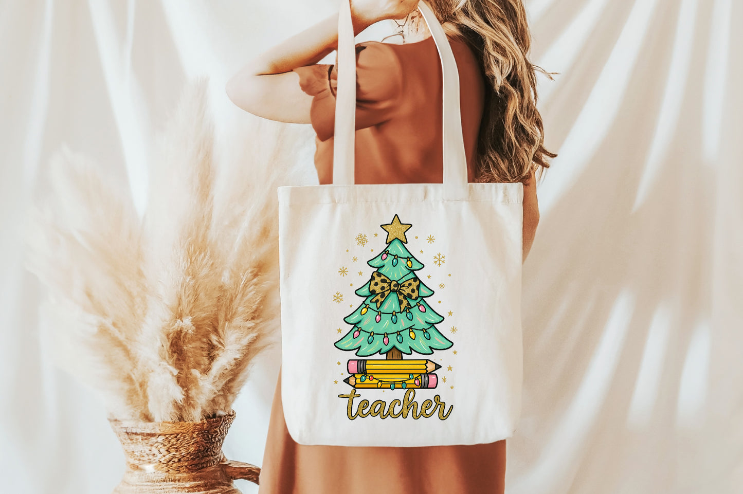 Christmas Teacher Tree PNG Leopard Bow School Holiday Design