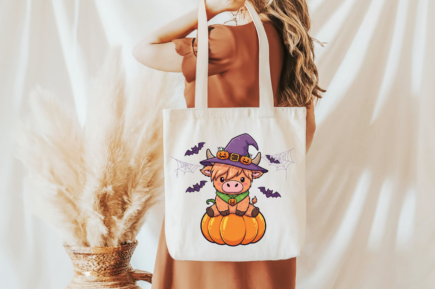 Cute Halloween Cow Witch Pumpkin PNG Sublimation Design