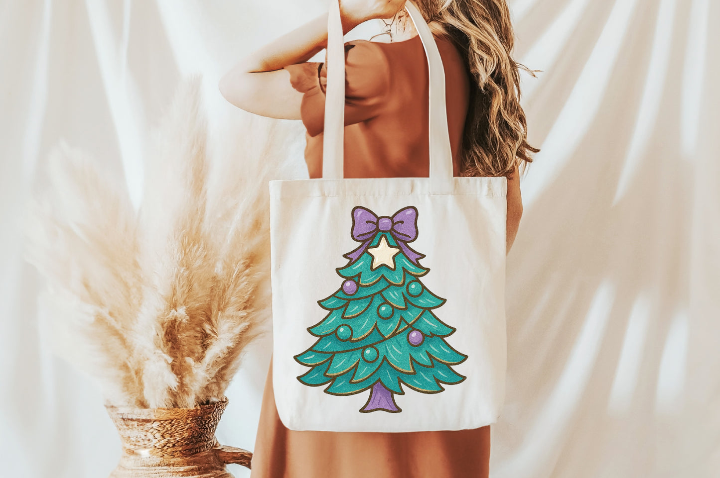 Cute Christmas Tree PNG Purple Bow Holiday Sublimation Design