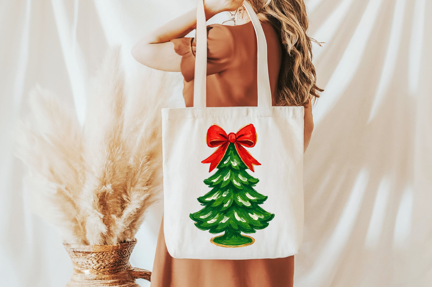 Classic Christmas Tree With Red Bow PNG Sublimation Design