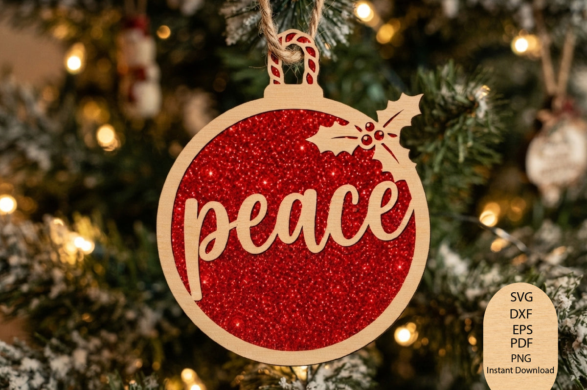 Peace Christmas Ornament Laser Cut SVG, Holiday Peace Ornament Cut File