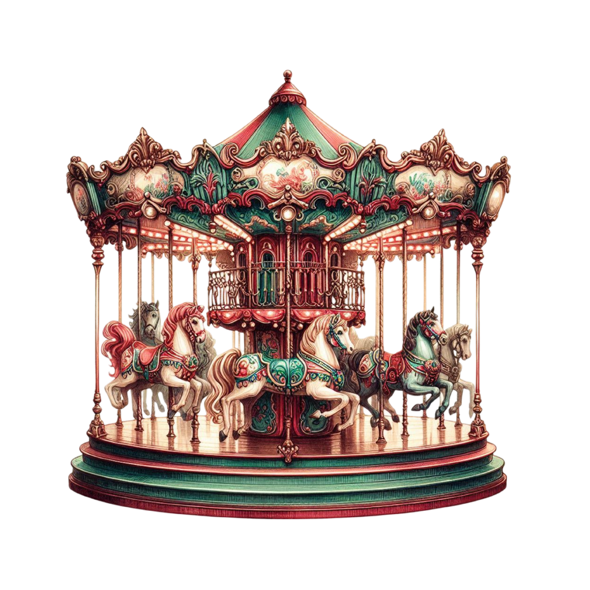 Vintage Christmas Carousel PNG Elegant Carousel Horse Holiday Clipart