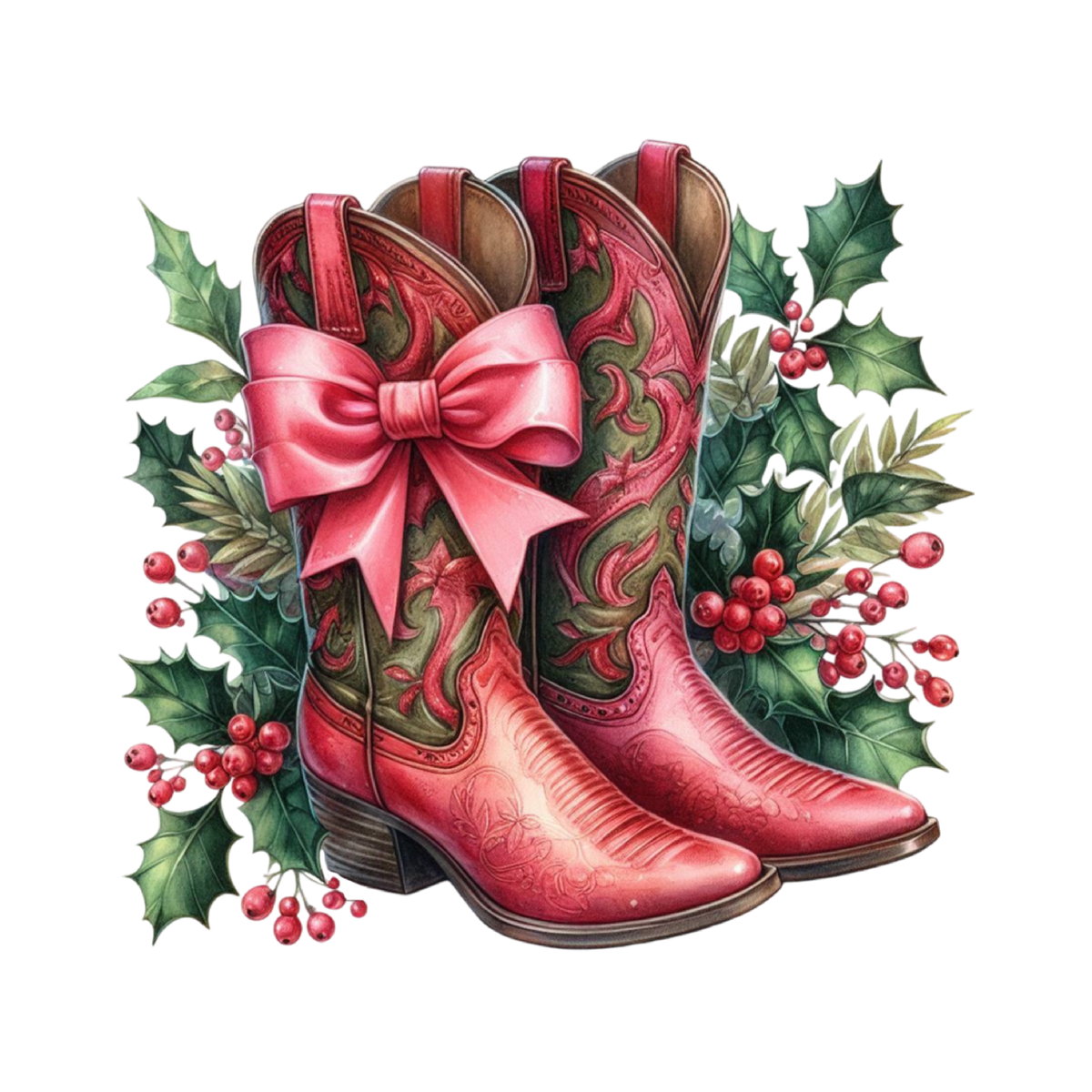 Christmas Pink Cowboy Boots PNG Sublimation Bundle Western Holiday Boots Clipart