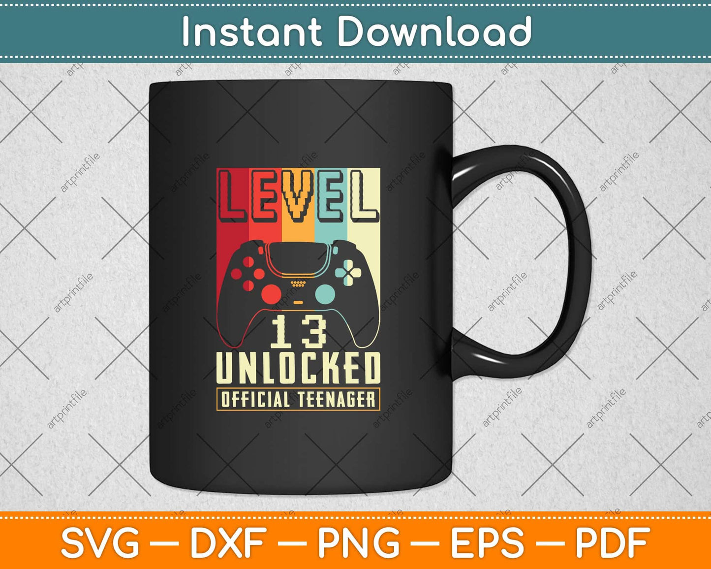 13th Birthday Gift Boys Level 13 Unlocked Official Teenager Svg Png Dxf Cutting File