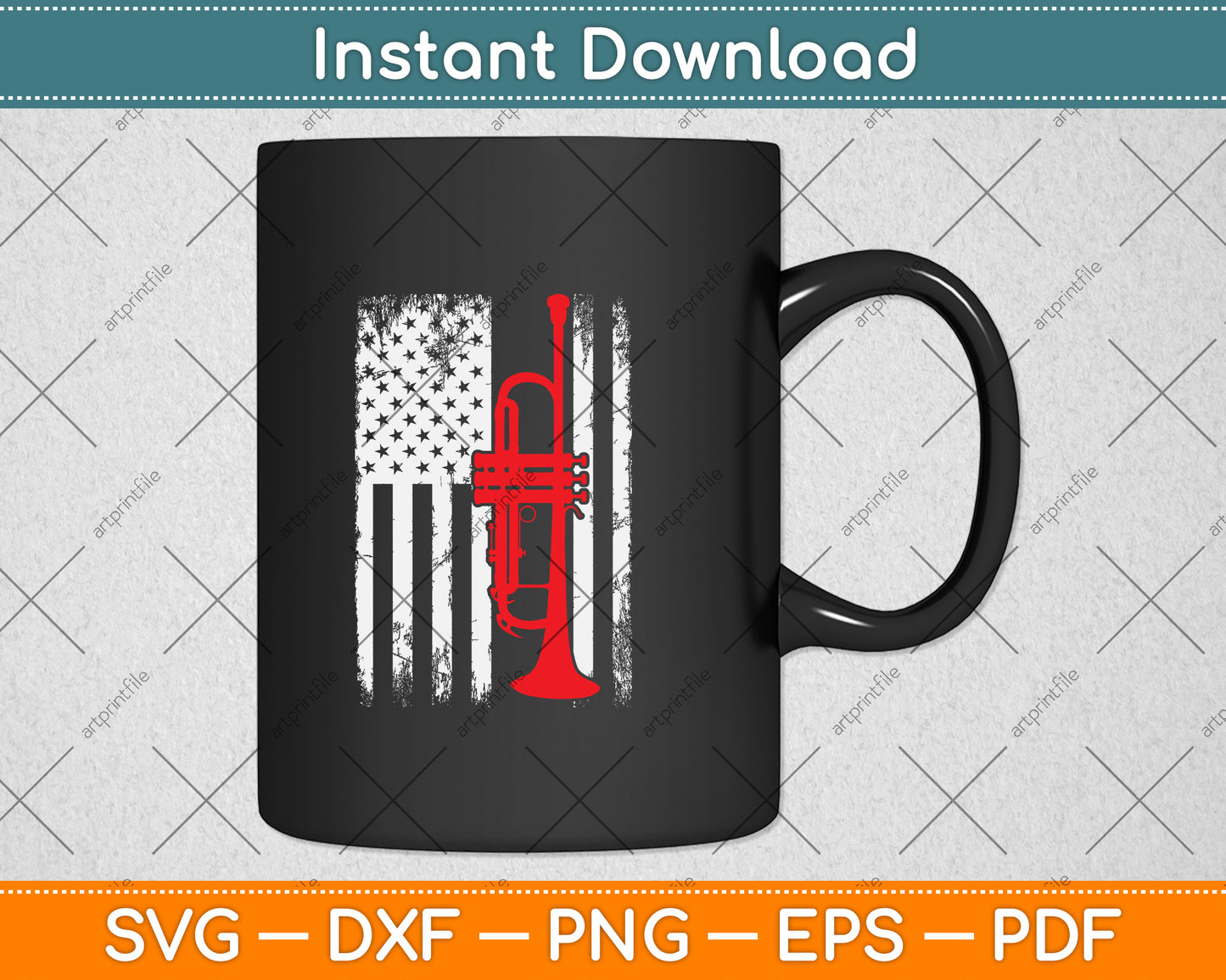 American Flag Thin Red Line Trumpet Player Svg Png Dxf Digital Cutting File