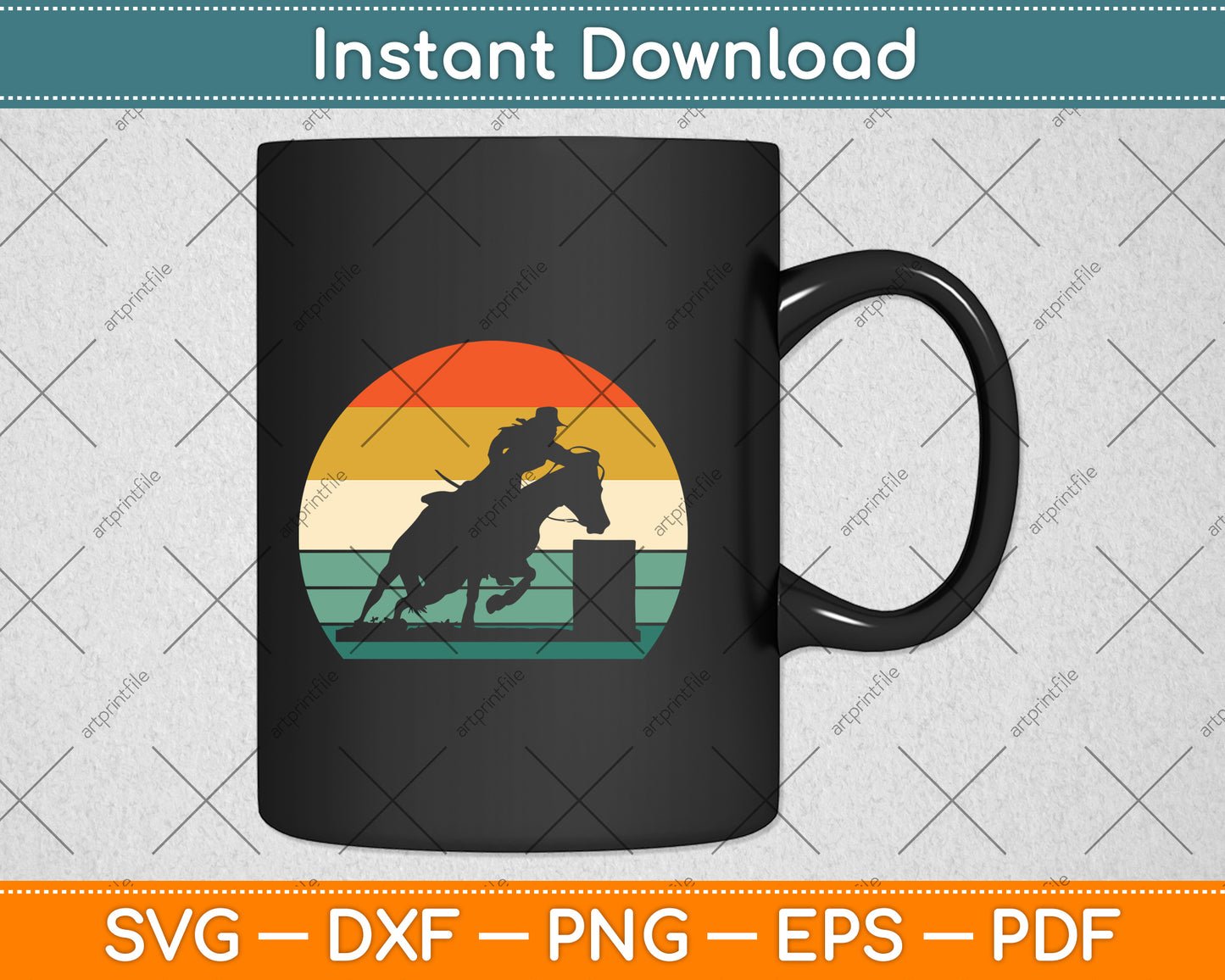 Barrel Racing - Horse Lover - Vintage Sunset Svg Png Dxf Digital Cutting File
