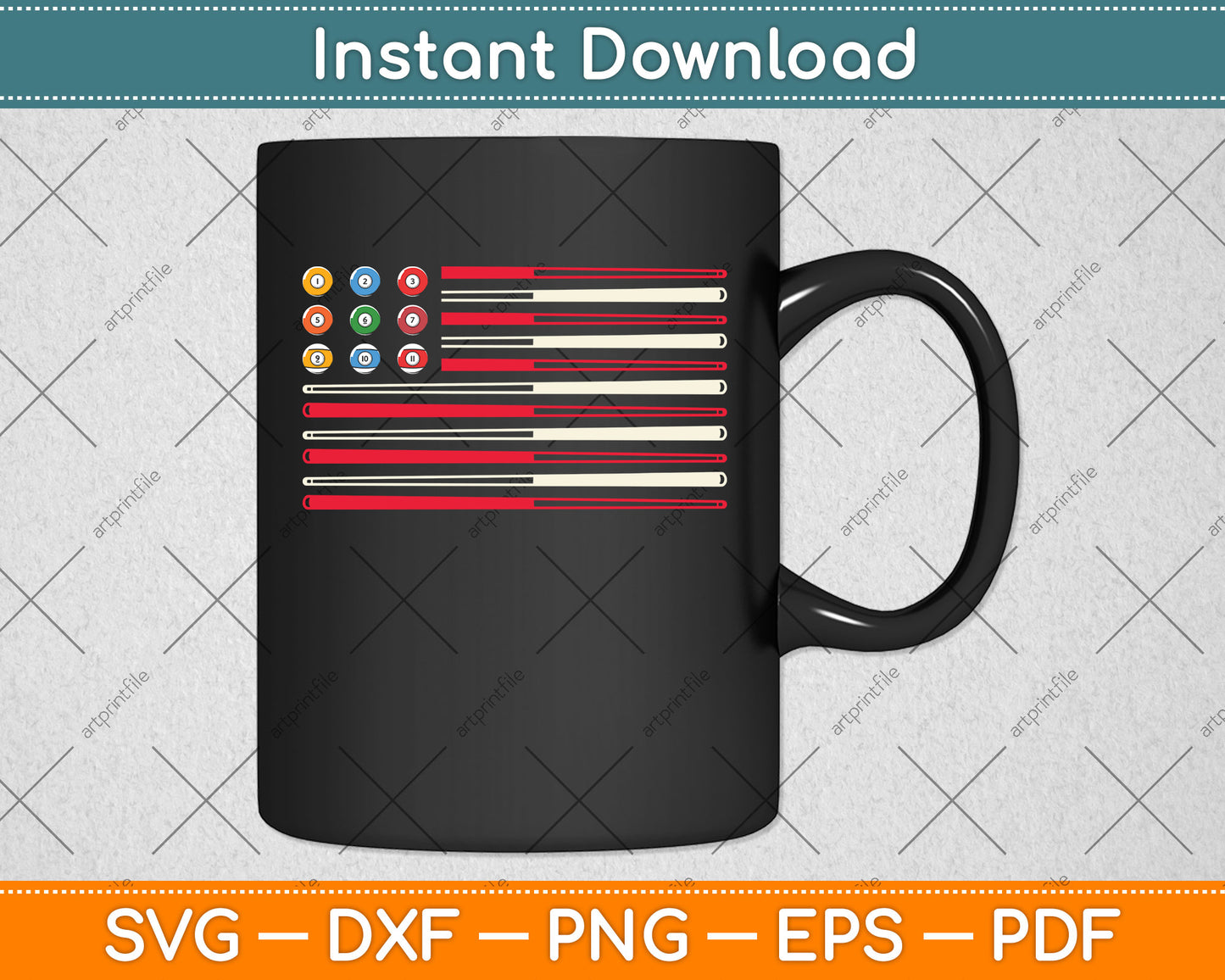 Billiard Player US Flag Pool Snooker Svg Png Dxf Digital Cutting File