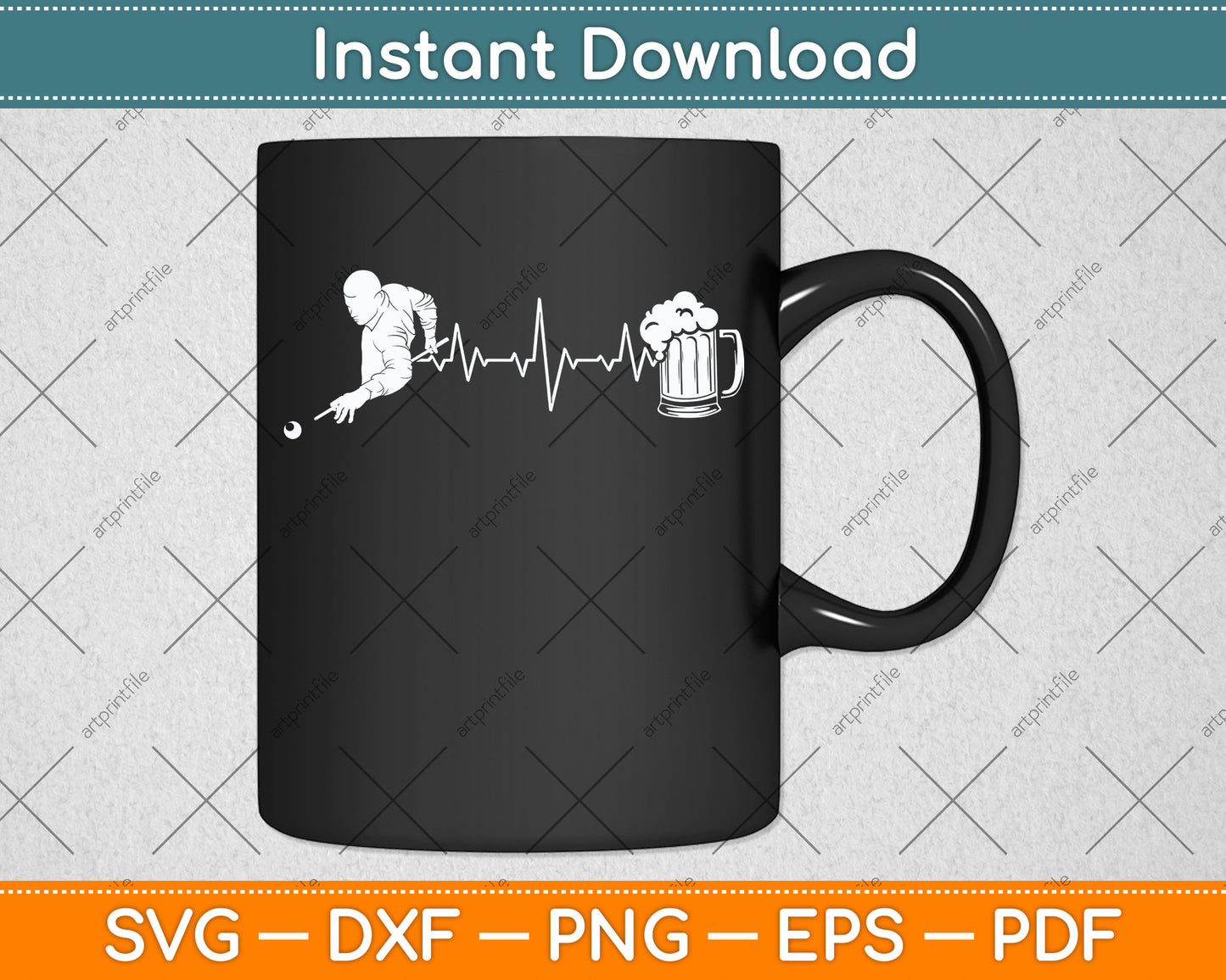 Billiard Pool Player - Heartbeat EKG 8-Ball Billiard Svg Png Dxf Digital Cutting File