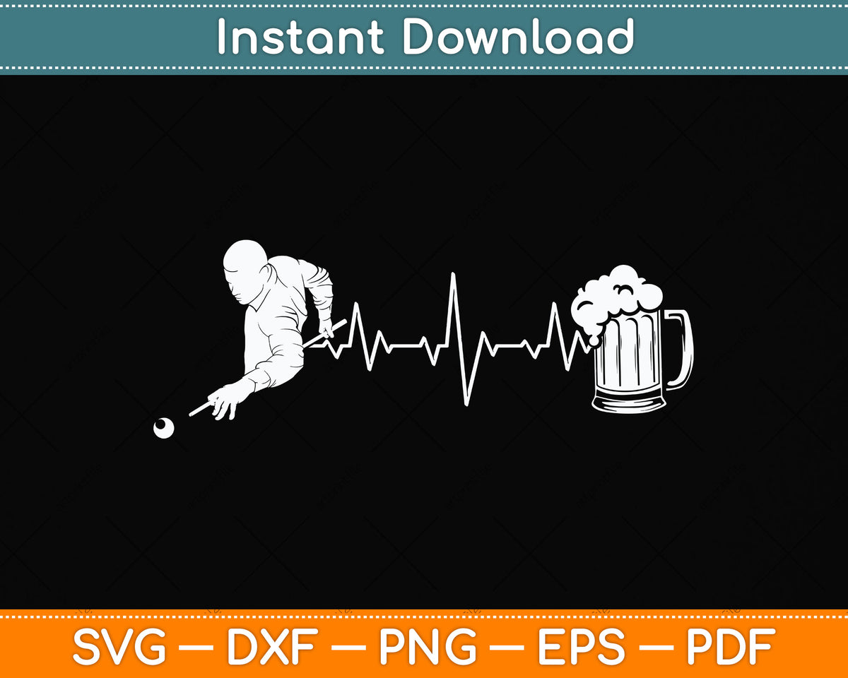 Billiard Pool Player Heartbeat Ekg 8 Ball Billiard Svg Cutting File Artprintfile 3036