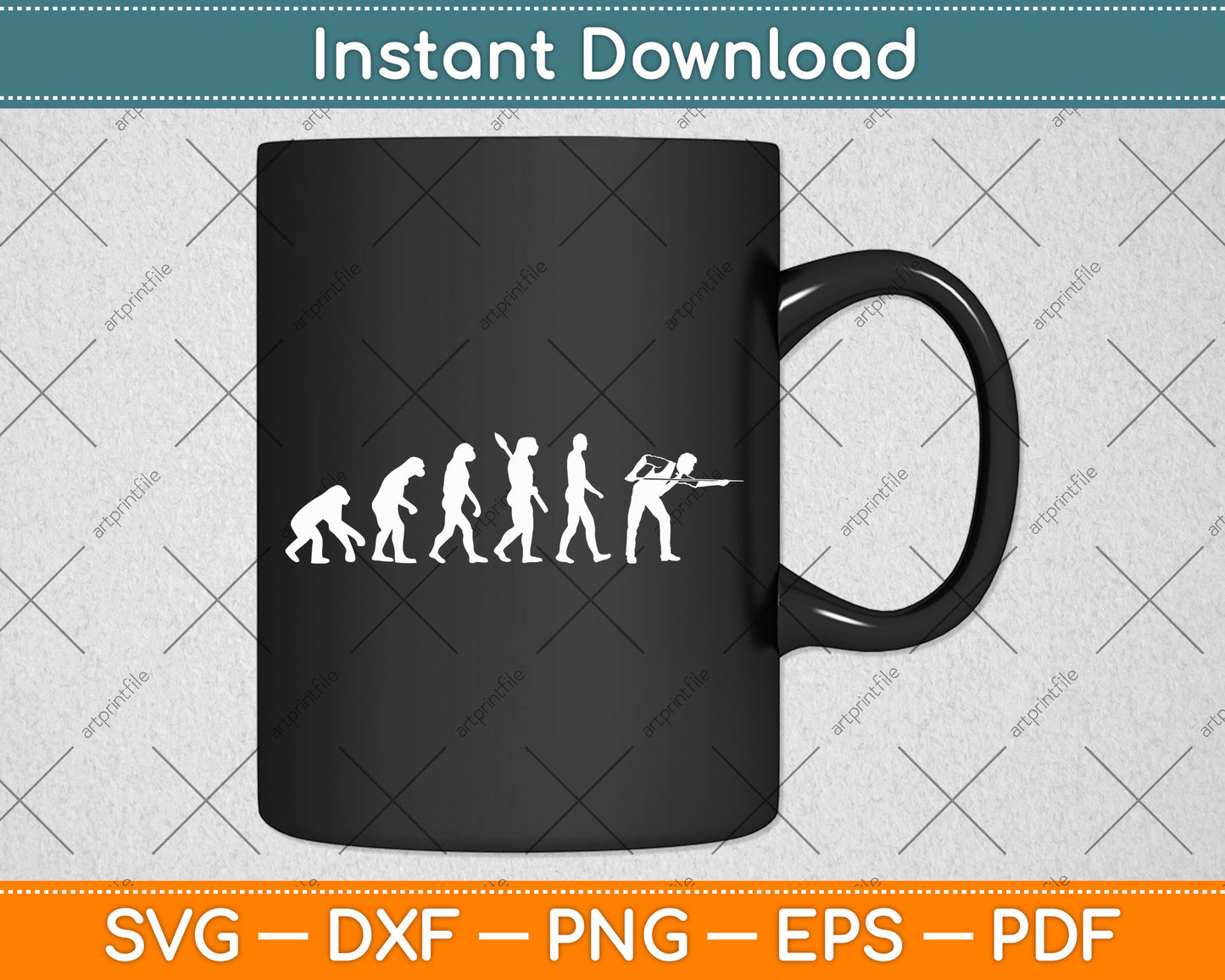 Billiards Player Retro Snooker 8-Ball Billiard Cue Evolution Svg Png Dxf Digital Cutting File
