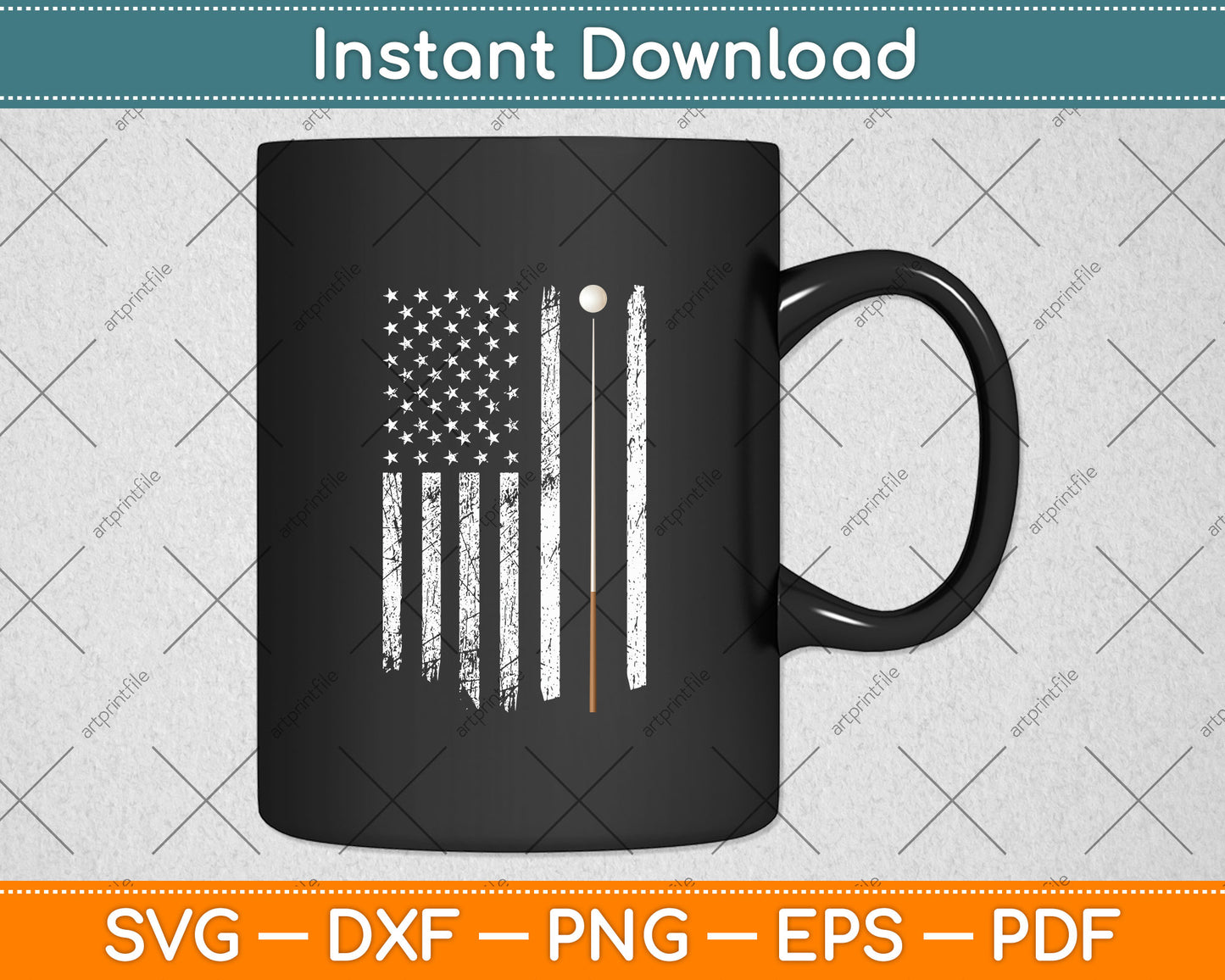 Billiards Pool Player Table USA US American Flag Svg Png Dxf Digital Cutting File