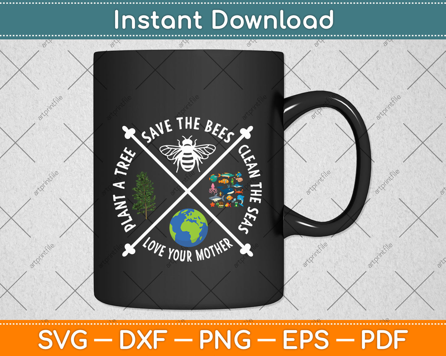 Earth Day Save the Bees Plant More Trees Clean the Seas Svg Png Dxf Digital Cutting File