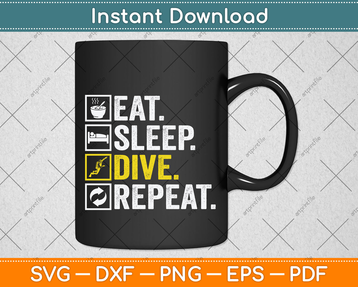 Eat Sleep Dive Repeat Diving Svg Png Dxf Digital Cutting File