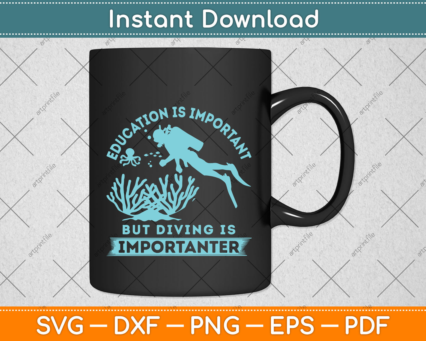 Education Is Important But Diving Is Importanter Funny Svg Png Dxf Digital Cutting File