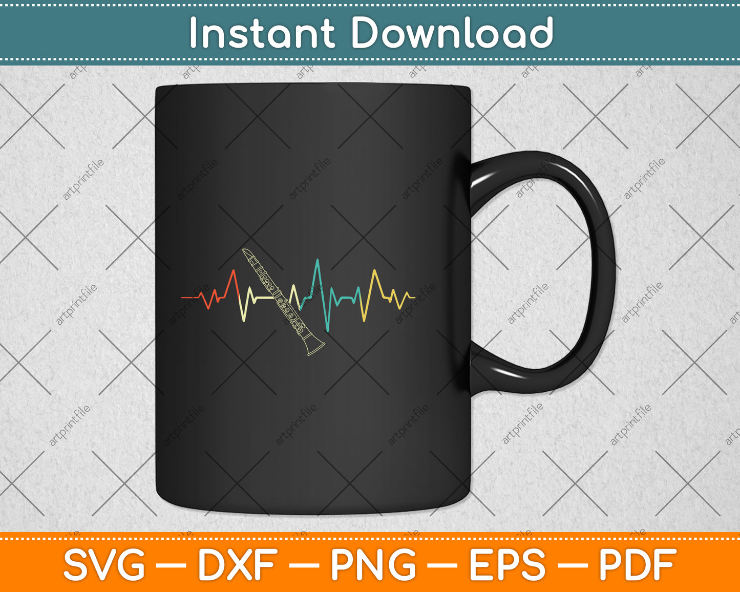 Funny Heartbeat Clarinet Player Retro Vintage Svg Png Dxf Digital Cutting File
