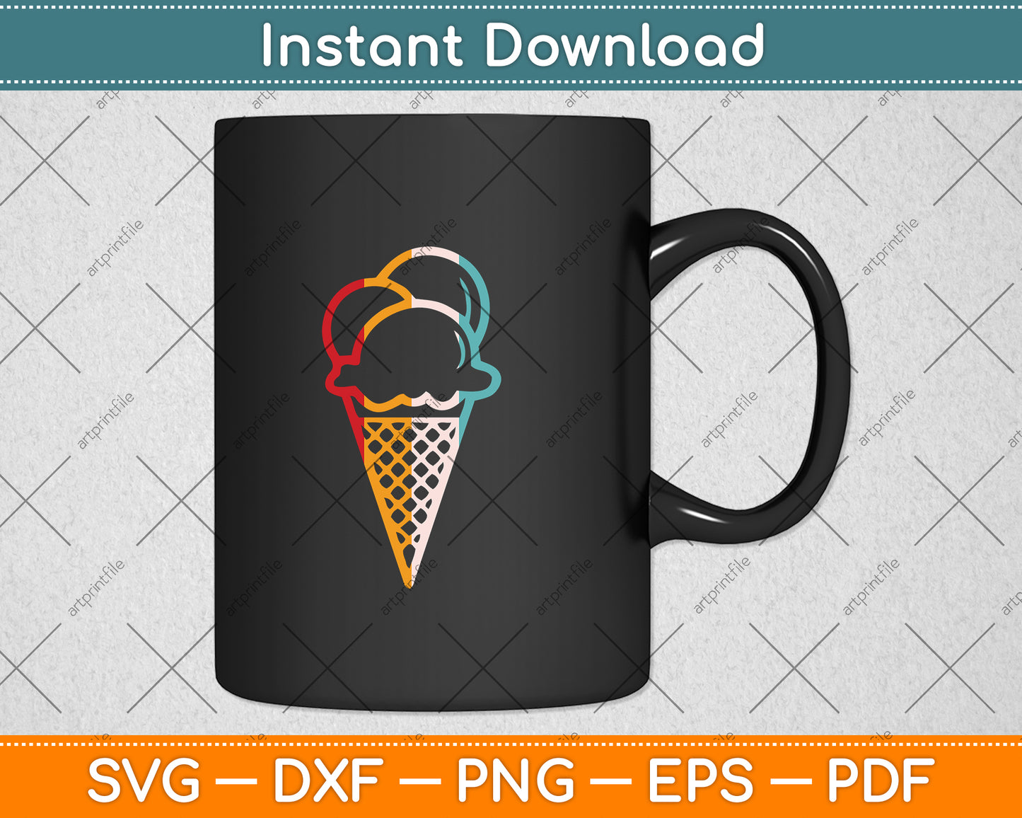 Ice Cream Cone Retro Style Vintage Svg Png Dxf Digital Cutting File