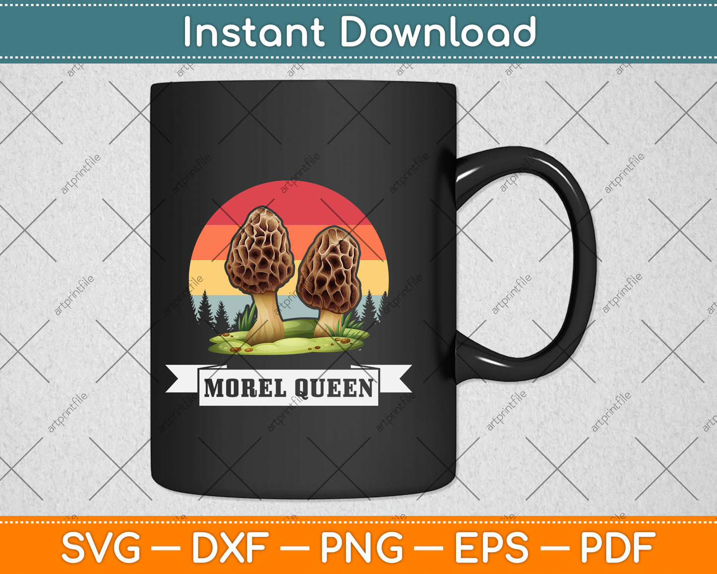 Vintage Morel Queen Mushroom Svg Png Dxf Digital Cutting File