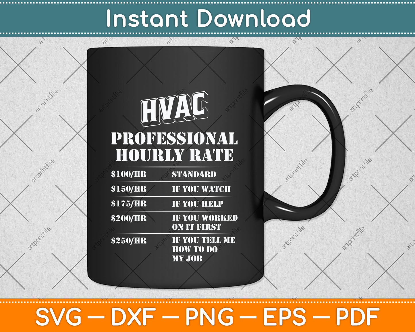 Professional Hvac Tech Hourly Rate AC Repairman Svg Png Dxf Digital Cutting File