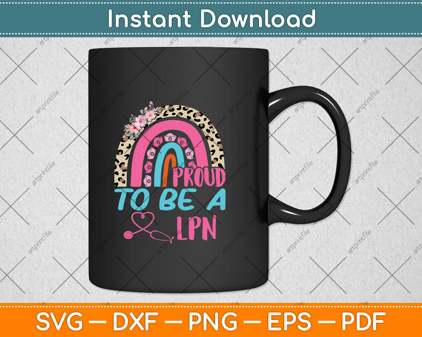 Proud To Be A LPN Pink Leopard Rainbow Stethoscope Nurse Svg Png Dxf Cutting File