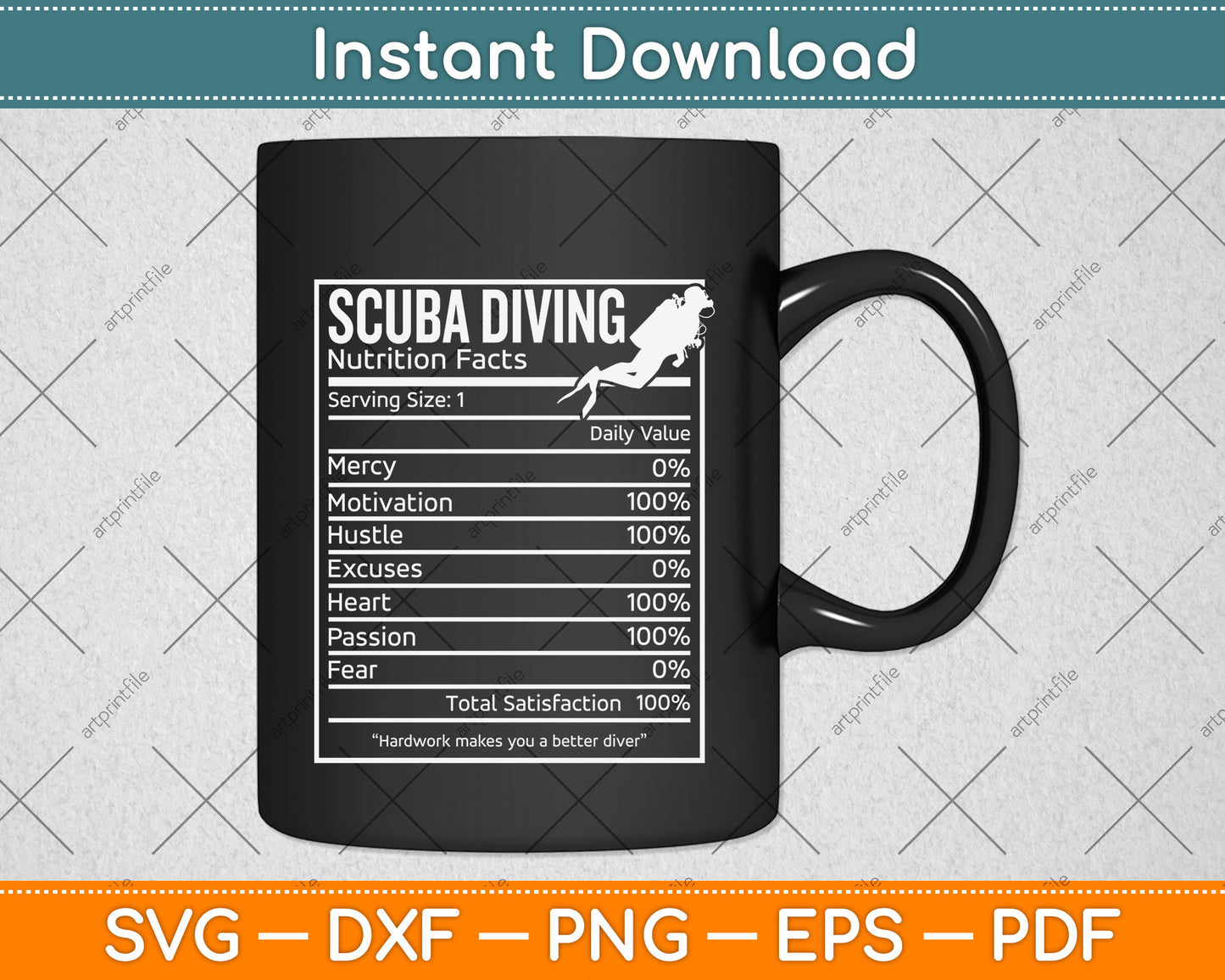 Scuba Diving Funny Nutrition Facts Svg Png Dxf Digital Cutting File