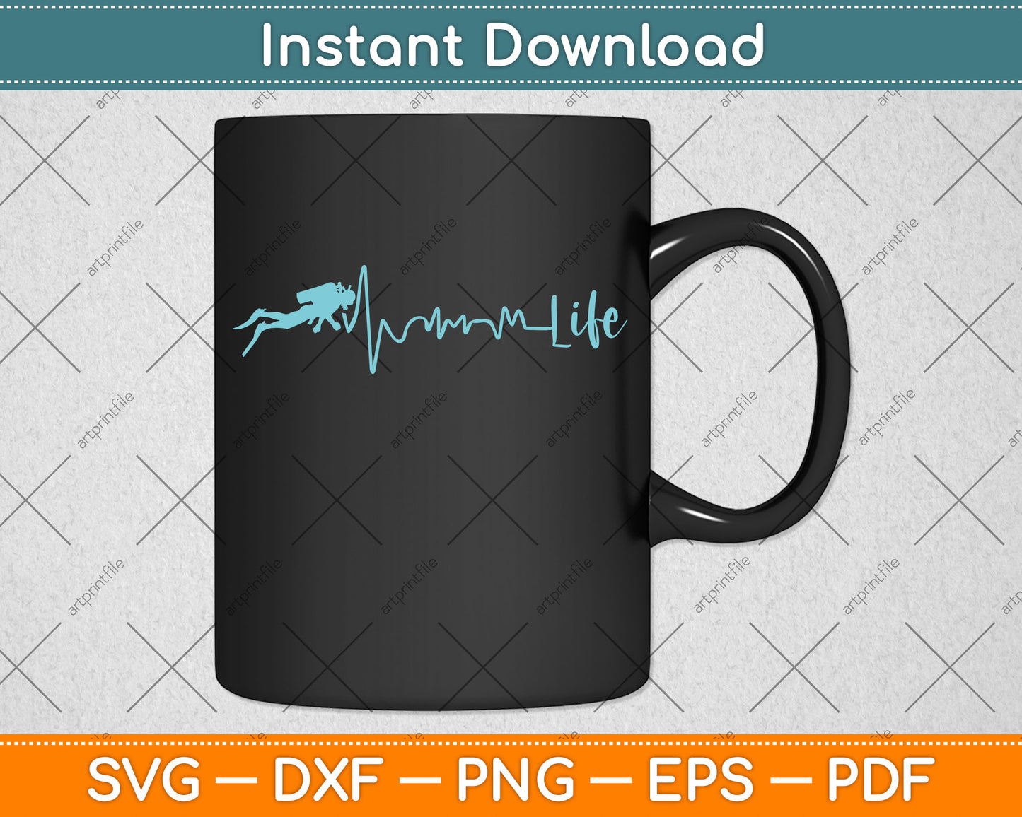 Scuba Diving Life Heartbeat Svg Png Dxf Digital Cutting File