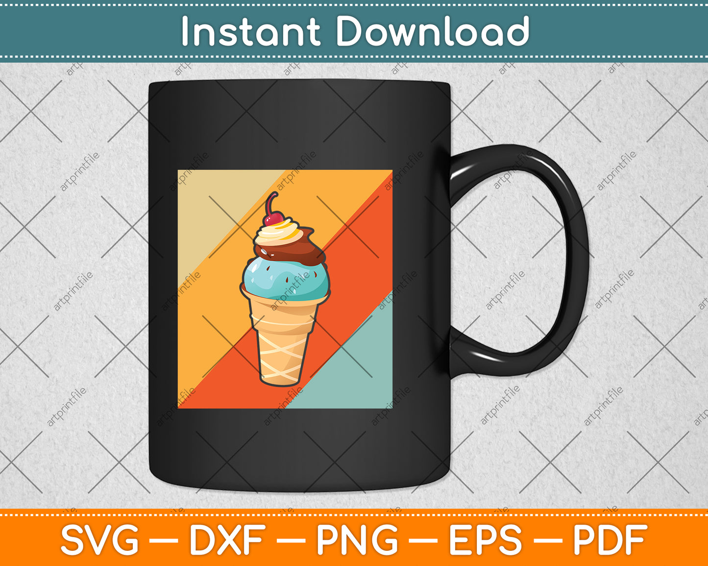 Vintage Retro Ice Cream Svg Png Dxf Digital Cutting File