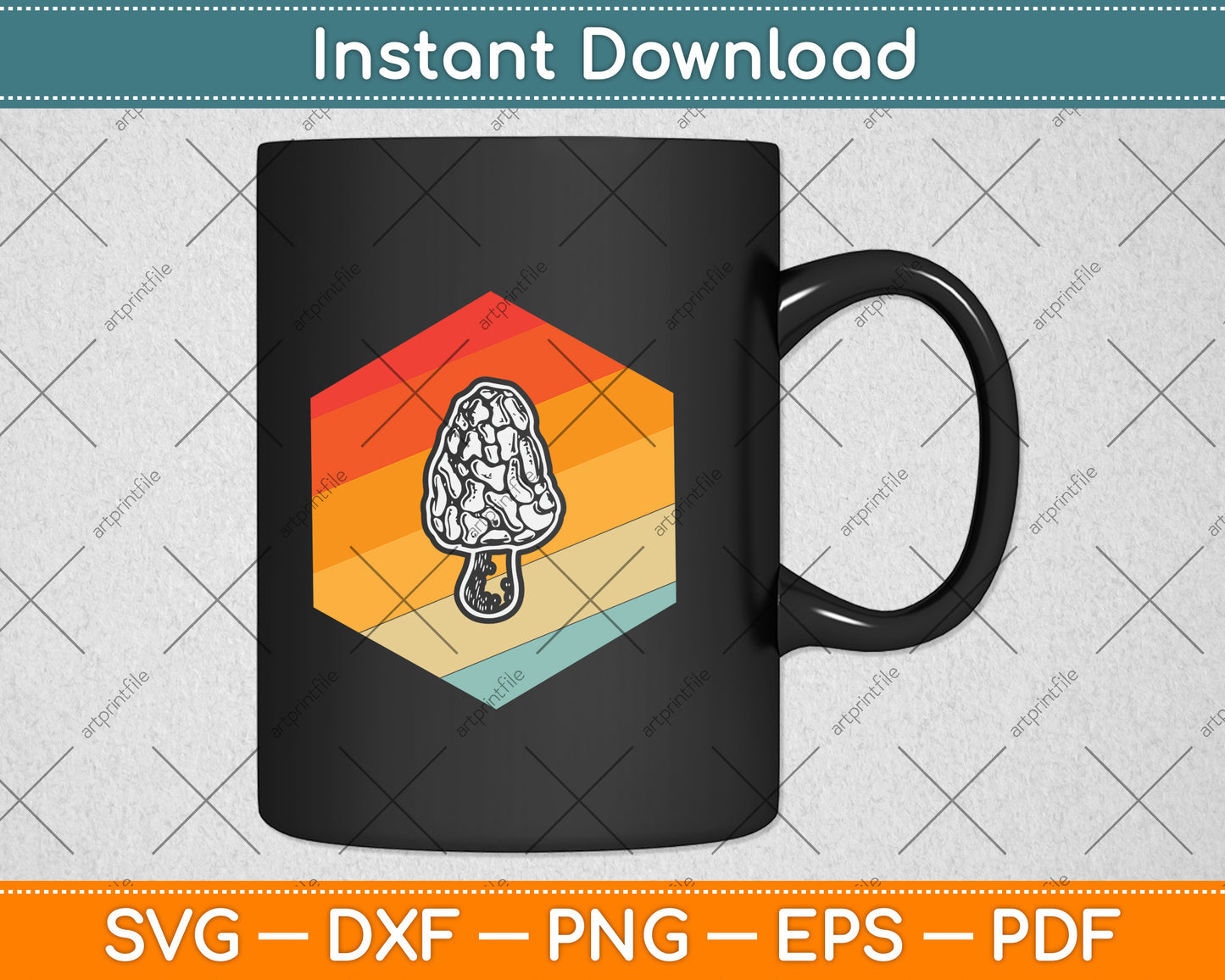 Vintage Retro Morel Mushroom Svg Png Dxf Digital Cutting File