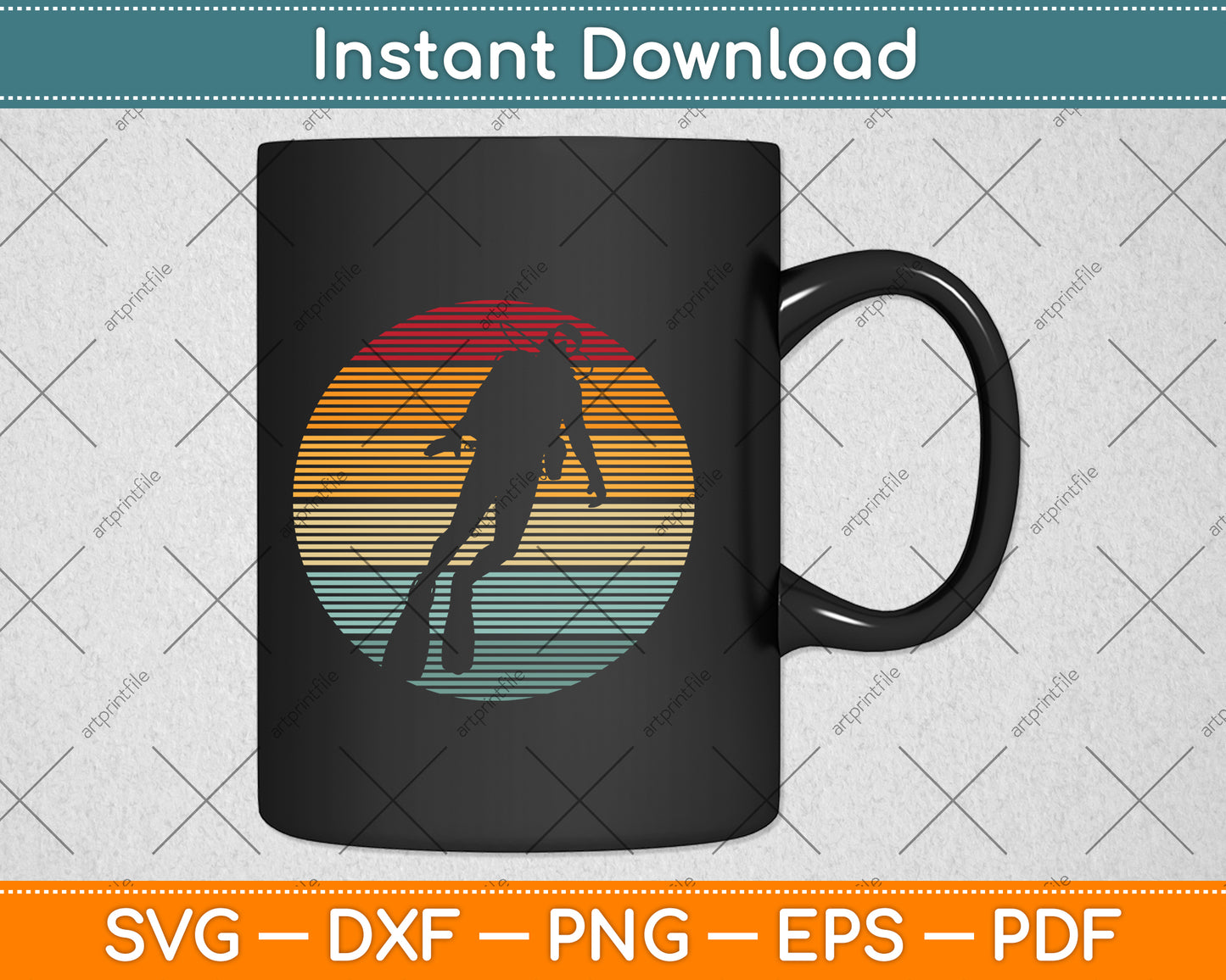Vintage Retro Scuba Diving Svg Png Dxf Digital Cutting File