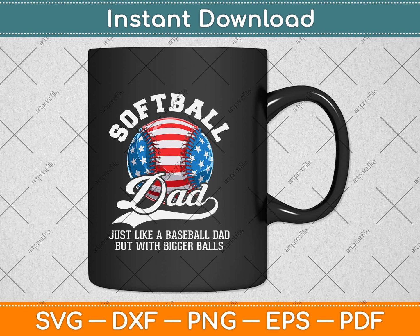 American Flag Softball Dad Like A Baseball Dad Fathers Day Svg Png Dxf Cutting File