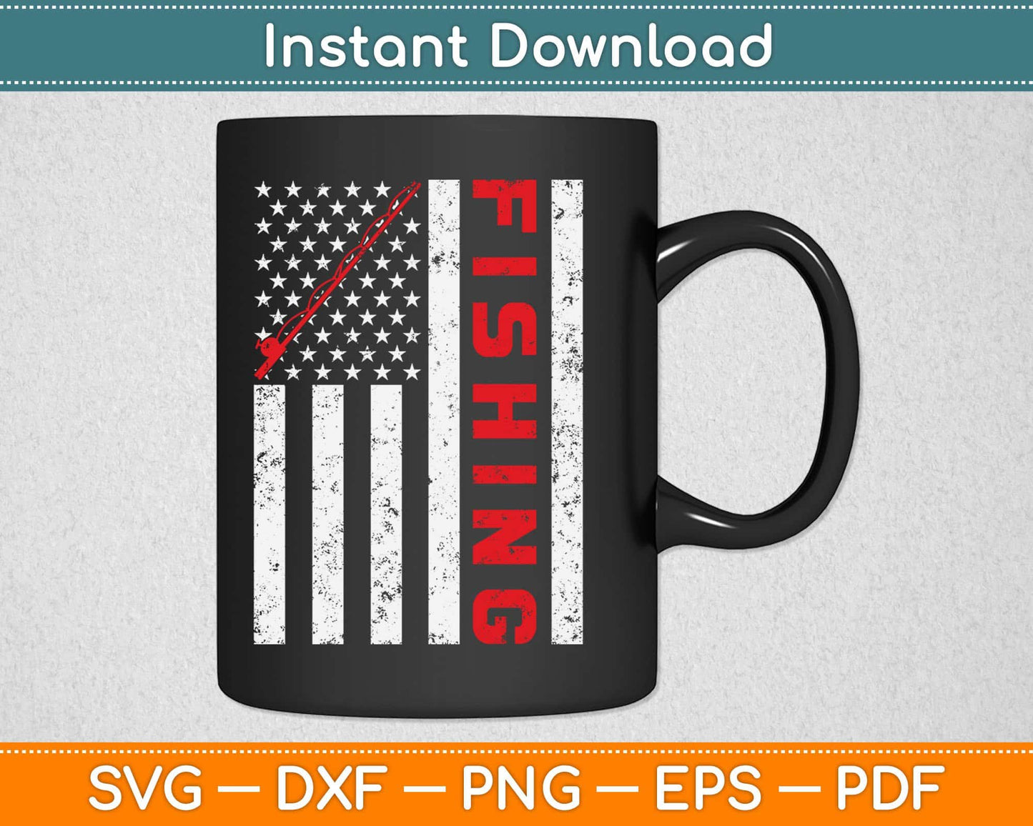 American Flag With Red Line Patriotic Fishing Pole Outdoorsman Svg Cutting Files