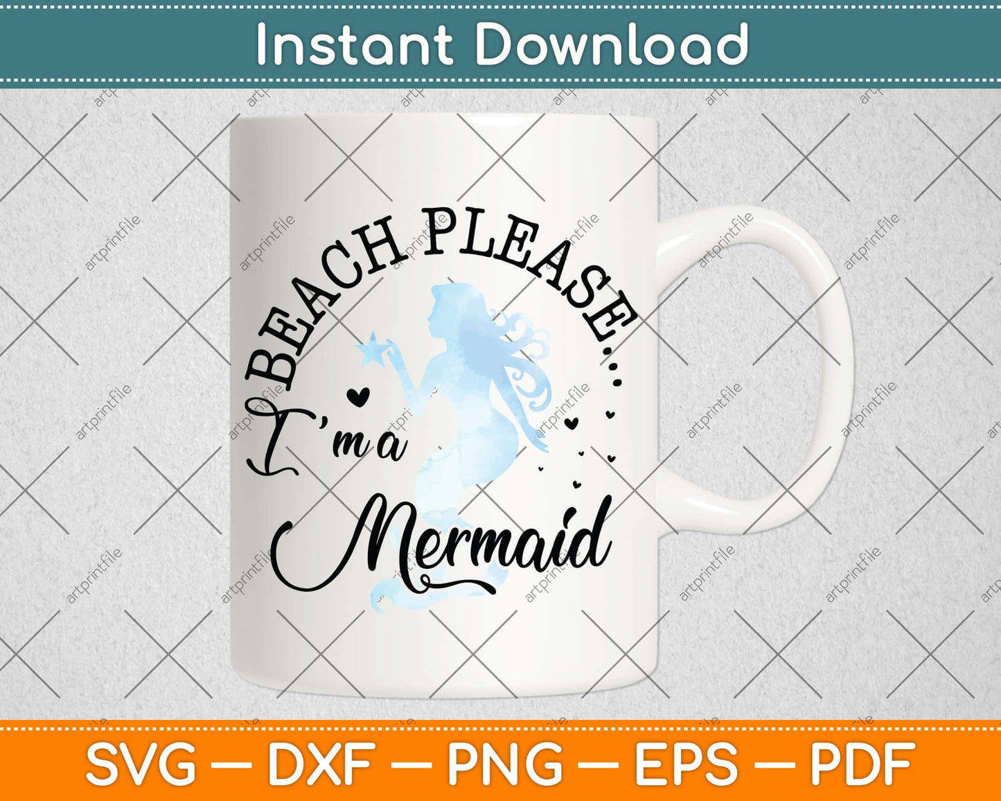 Aqua Blue Watercolor Beach Please I'm a Mermaid Svg Png Dxf Digital Cutting File
