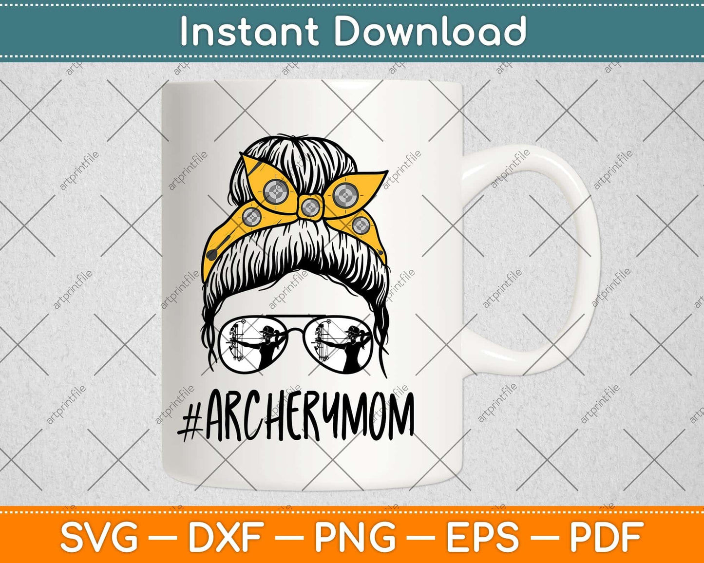 Archery Mom Life Messy Bun Hair Glasses Svg Png Dxf Digital Cutting File