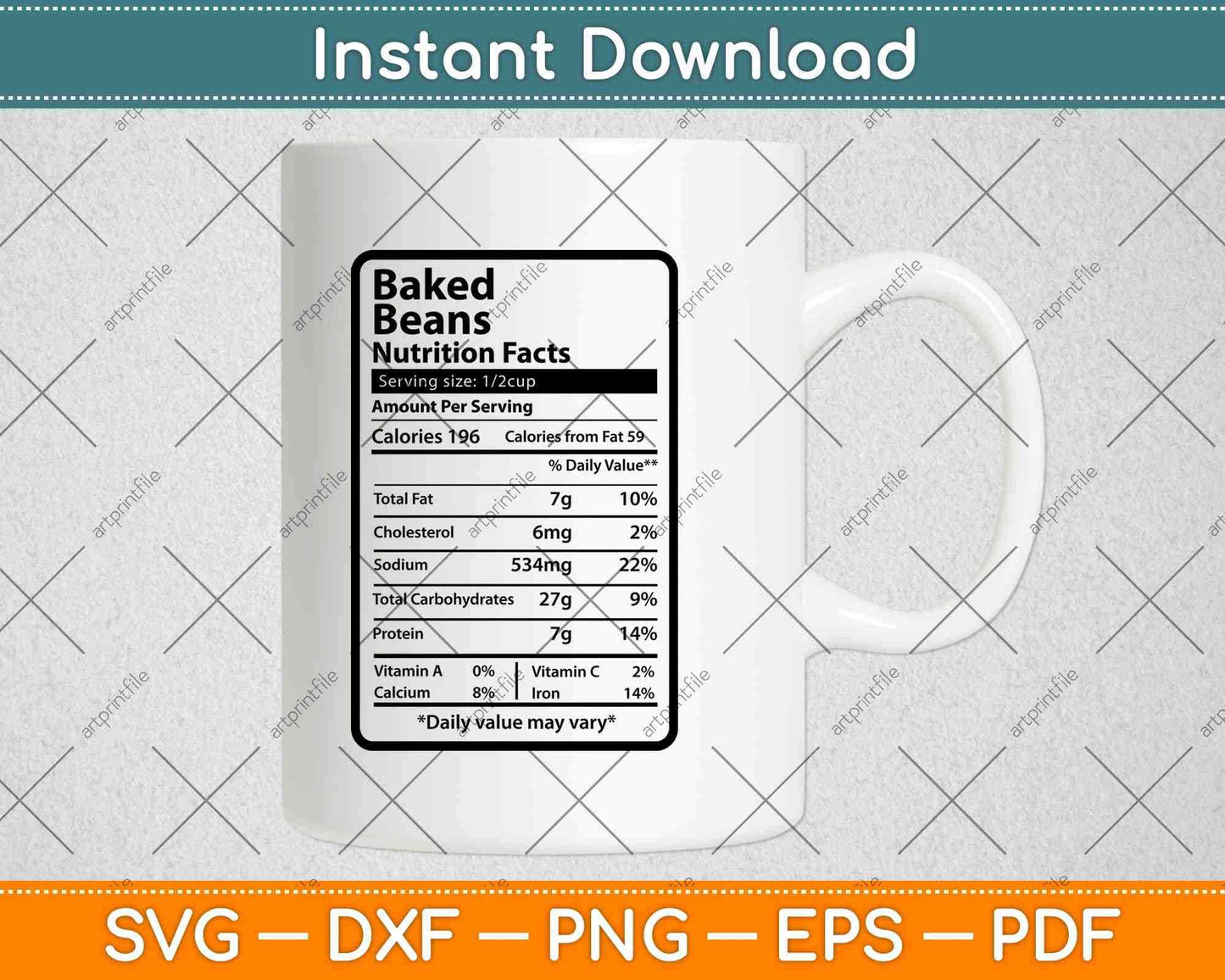 Baked Beans Nutrition Facts Funny Thanksgiving Svg Png Dxf Digital Cutting File