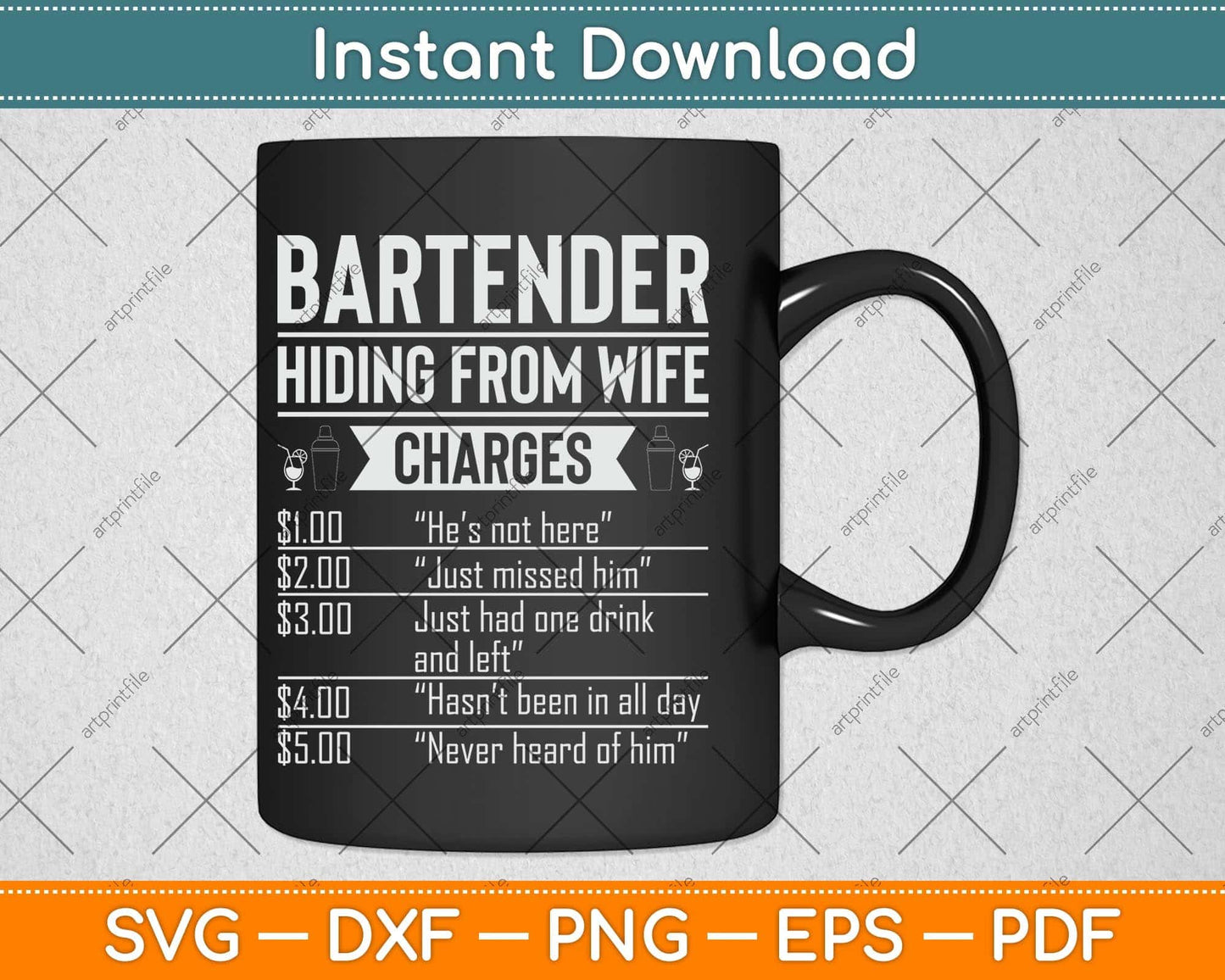 Bartender Hiding From Wife Charges Funny Bartender Svg Png Dxf Digital Cutting File