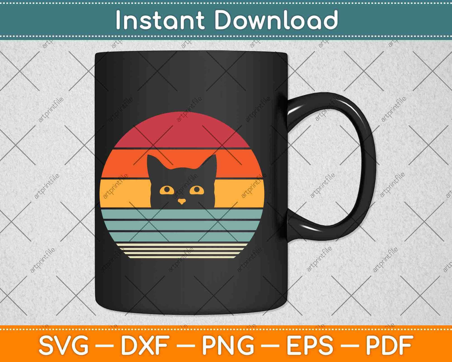 Cat Vintage Retro Style Svg Png Dxf Digital Cutting File