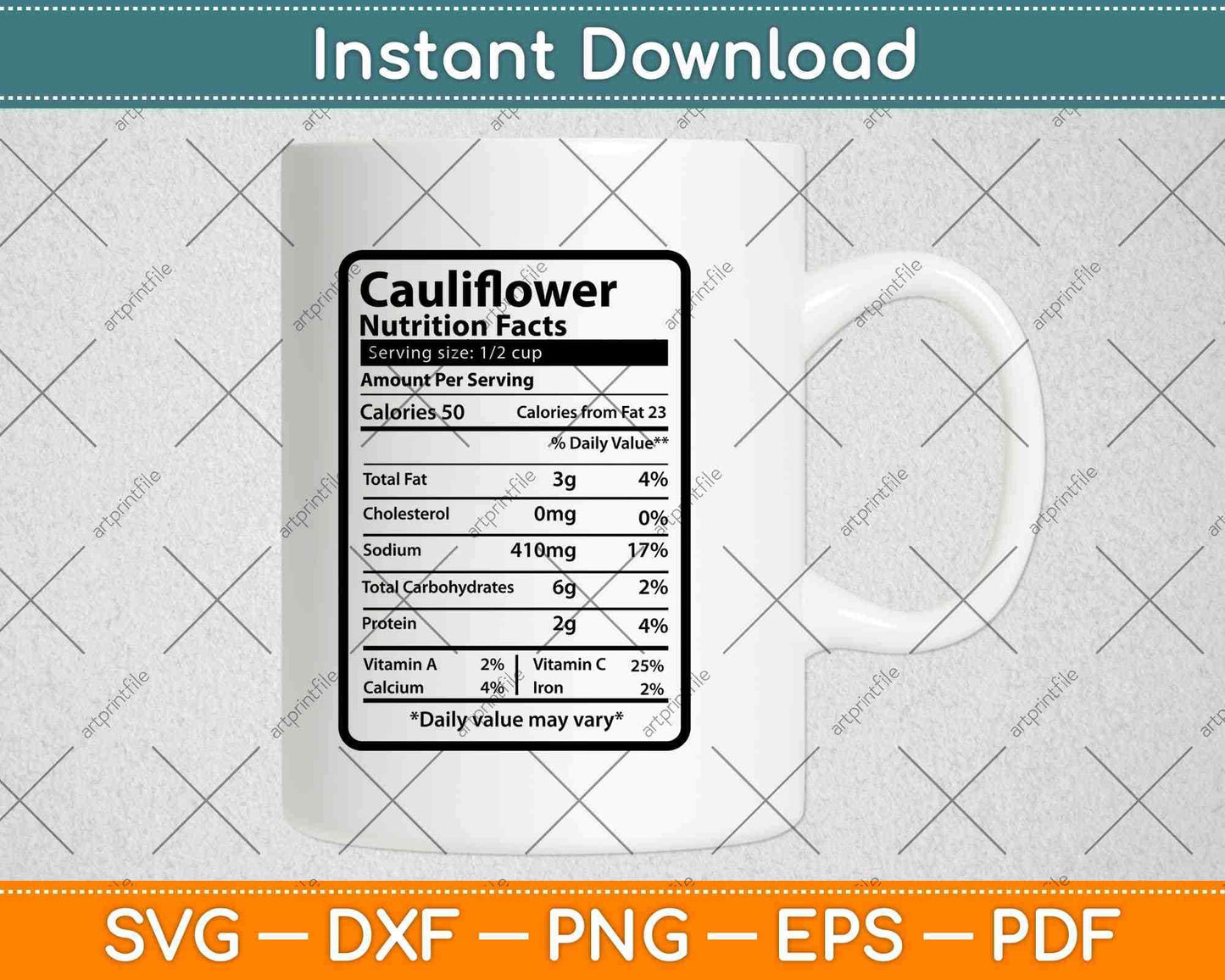 Cauliflower Nutrition Facts Thanksgiving Svg Png Dxf Digital Cutting Files