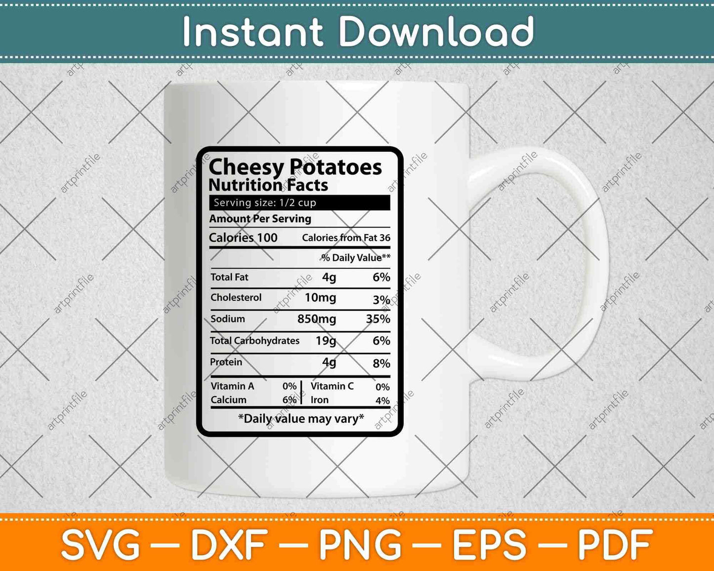 Cheesy Potatoes Nutrition Facts Svg Png Dxf Digital Cutting Files