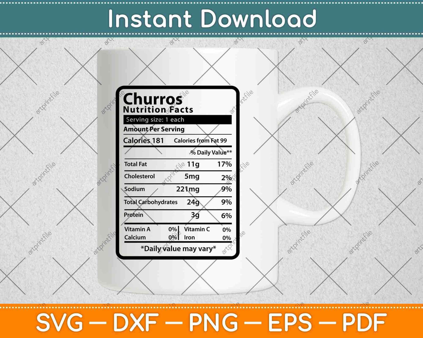 Churros Nutrition Facts Svg Png Dxf Digital Cutting File