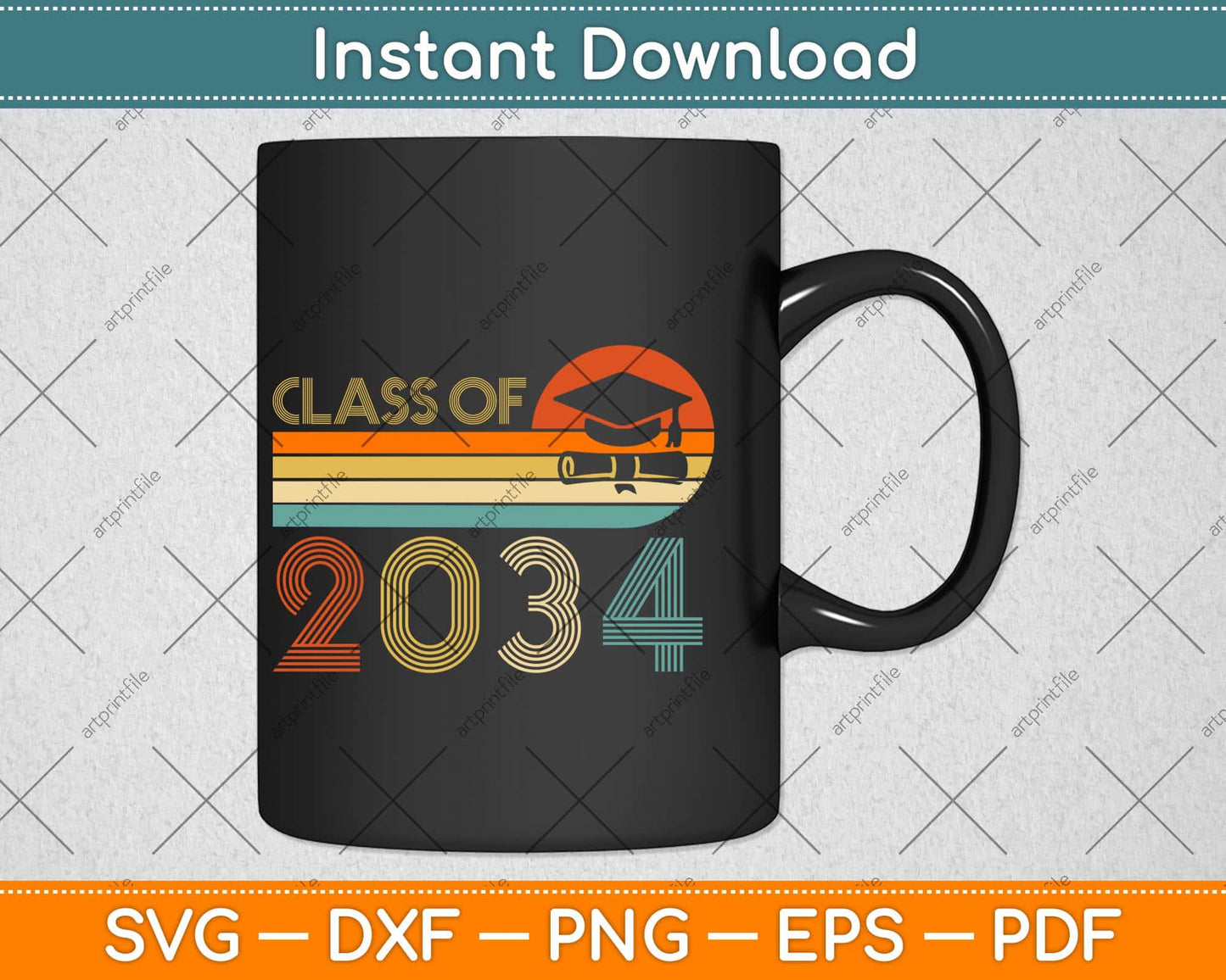 Class Of 2034 Grow With Me Pre-K Graduation Vintage Retro Svg Png Dxf File
