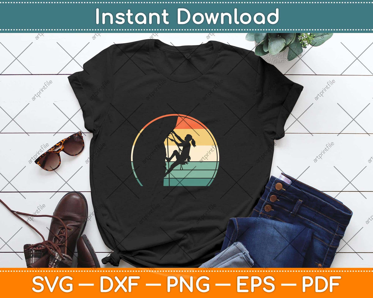 Climbing Bouldering Climber Girl Retro Svg Png Dxf Digital Cutting File